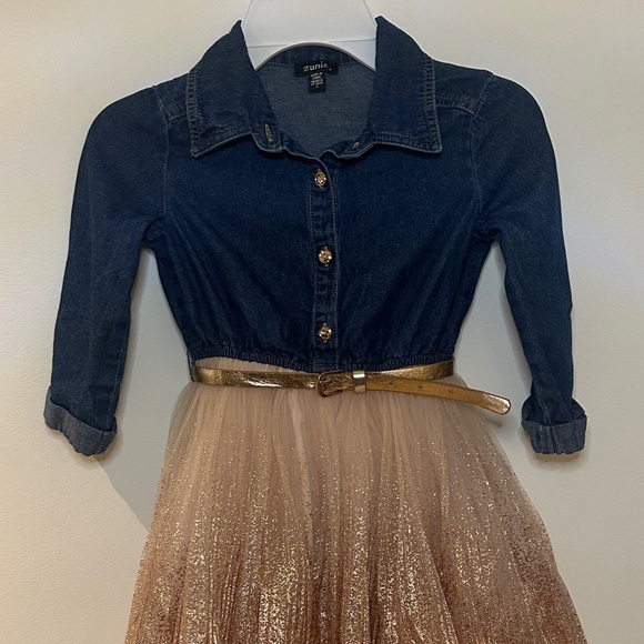 Zunie Denim and Gold Sparkle Dress - Picture 3 of 14